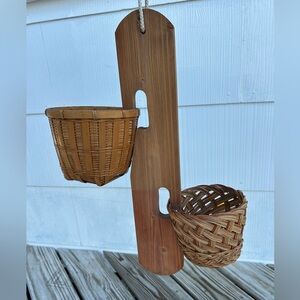 Hanging wooden planter holder 2 plants decorative decor gift vintage handmade